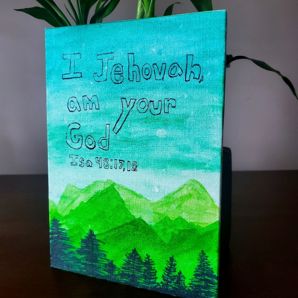 Mountain hand painted bible verse